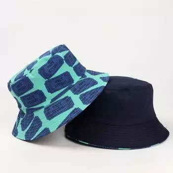 Hat Men s Bucket Hat Spring/Summer Ins Trendy New Arrival Japanese Style Printing Letters Fashion Big Head Circumference Women s Bucket Bucket Hat Green (navy blue on reverse) All yards