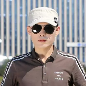Hat Men s Casual All-matching Middle-Aged and Elderly Flat-Top Cap Short Brim Brim Hat Thin Spring and Autumn Korean Fashion Fashion Small five-star beige Default Size