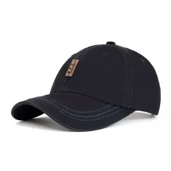 Hat Men s Washed Baseball Cap Minimalist Easiest for Match Fashion Small Leather Tag Sun-Proof Soft Top Middle-Aged Men s Peaked Cap Navy blue