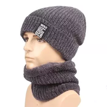 Шапка мужская зимняя теплая вязаная шерстяная шапка для верховой езды с защитой от холода, мужская плотная шапка с шарфом красный