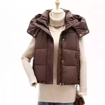 Hat removable vest women s new down cotton clothes women s hooded jacket middle-aged short vest cotton M чёрный