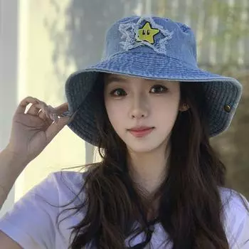 Hat Spring and Autumn Trendy Women All-Match Fisherman Hat UV-Proof Sun Hat Large Brim All Face Covering Students All-Match C3702 dark blue M(56-58cm)