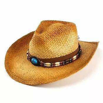 Hat Ten Gallon Hat Turquoise Beaded Straw Hat Raffia Straw Hat Henschel Men s бежевый