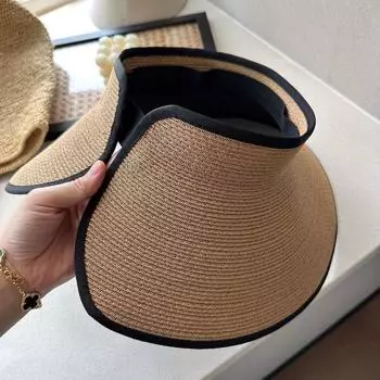 Hat Women s 2025 New Arrival Summer Fashion All-Matching UV Protection Air Top Sun Protection Hat Beach Vacation Sun Hat No Bows herbal color [send wind rope]] One size