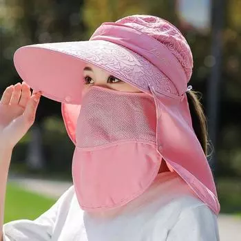 Hat Women s 2025 New Arrival Summer Cycling UV Protection Sun Mask Neck Protection Hat Integrated Sun Hat Pink One size