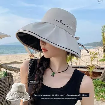 Hat Women s 2025 New Arrival Summer Vinyl Sun Hat Broad-Brimmed Hat Foldable Korean Fisherman Hat UV Protection Beige White All yards