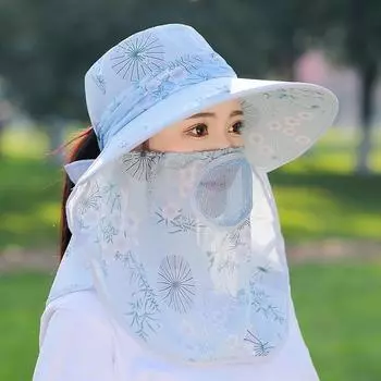 Hat Women s 2025 New Arrival Summer Outdoor Sun Hat Mask UV Protection Sun Hat Face Cover Sun-Proof Hat Blue One size
