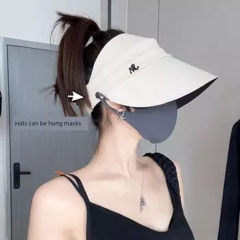 Hat Women s 2025 New Arrival Summer UV-Proof Sun Hat Sun Protection Hat Big Brim Face-Covering Fisherman Hat Black rubber brim creamy-white All yards