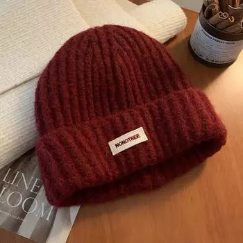 Hat Women s 2025 New Autumn/Winter Alphabet Knitting Woolen Cap Big Head Circumference Easiest for Match Face-Looking Small Bag Cap Red