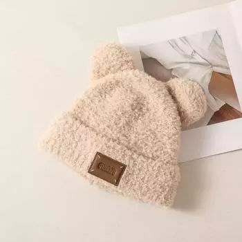 Hat women s autumn and winter knitted hat cute bear plush hat piled and thickened versatile ear protector knitted hat to keep warm one size fits all бежевый