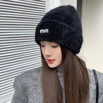 Hat Women s Fashion Letter Knitted Wool Hat Winter Warm Solid Color Versatile Cold Hat