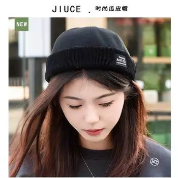 Hat Women s Japanese Harajuku Melon Hat Trendy Retro Landlord Hat Corduroy Splicing Letter Label Yuppi Hat Men M56-58cm чёрный