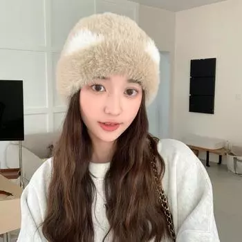 Шапка женская новая большая окружность головы вязаная шерстяная шапка зимняя теплая защита ушей плюшевая пуловерная шапка One Size