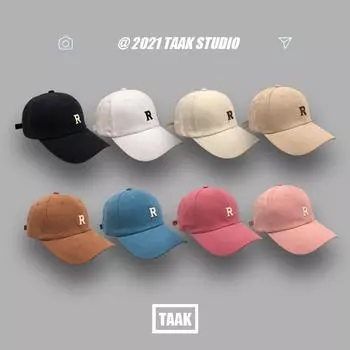 Hat Women s Spring and Summer R Label Alphabet Cotton Soft Top Korean Version Versatile ins Baseball Cap Tide Sunscreen Sun Hat Cap Adjustable синий