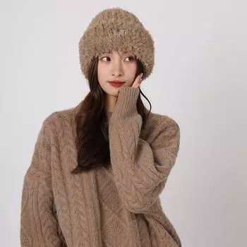 Шапка женская зимняя Iron Label плюшевая милая однотонная защита ушей утолщенная теплая вязаная шерстяная анти-холодная ворсовая шапка one size