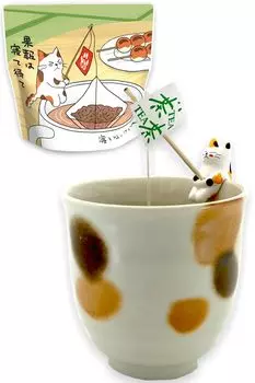 HATAYA Cat Genmaicha с чаем Matcha Mino Ware Чайная фигурка в подарок Маленькие товары для кошек, (5 сумок), Чашка, Набор Mitarashi-chan, Коробка, Подарок, Настоящее, Чай, Кот,
