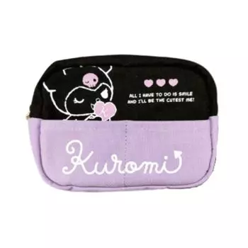 Hatayama Shoji 3 Pocket Pouch Black Canvas Kuromi H12 x W16 x D7.5cm 64202271