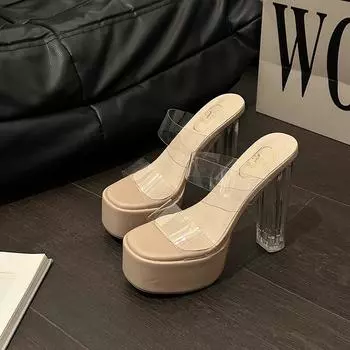 Hate the sky high waterproof table sandals women s summer catwalk is not tired of cold feet slippers transparent versatile high heels new 34