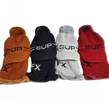 Hats for women, cute fur ball neck scarf one-piece hat, autumn and winter velvet knitted hat, outdoor cycling ear protection and neck protection hat