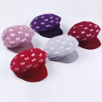 Hats Women s Autumn and Winter Fashion Wool Hats Rabbit Fur Bow Large Women s Hats Plus Velvet Thickened Cotton Hats one size fits all