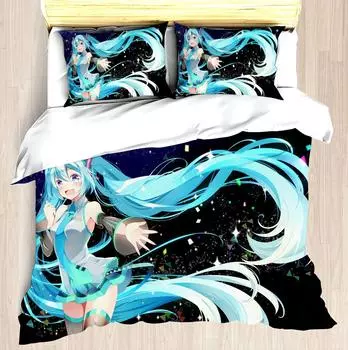 Hatsune Miku Anime 100% Polyester Bedding Set Duvet Cover Set Printed Cartoon Home Decor EU single(135x200cm)