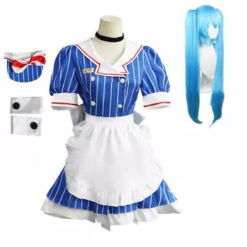 Hatsune MIKU Mesmerizer Косплей Костюм с горничной Hatsune Косплей Маскировка Косплей Парик, Платье, Шляпа, Костюм, Костюм, Рождество, Хэллоуин, Косплей, синий