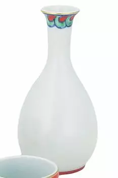 Hatsuyama Kiln White Bean Color Double Chrysanthemum Vine Neck Shape Sake Kuri 6.513Hcm YH-263-14