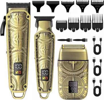 Hatteker Beard Trimmer Kit Professional Hair Cut Hair Cut Beard Razor Electric Razor Cordless Beard Shaver Beauty Set LCD Display Gift золотой