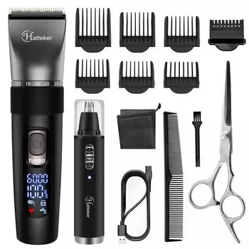 HATTEKER профессиональная машинка для стрижки волос, многофункциональная стрижка для мужчин, лезвие из нержавеющей стали, триммер для волос, триммер для волос в носу, триммер для бороды
