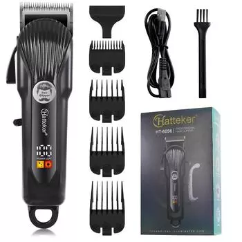 Профессиональные машинки для стрижки волос HATTEKER для мужчин, беспроводной триммер для бороды, аккумуляторный, со светодиодным экраном, триммер для бороды и волос емкостью 2000 мАч чёрный