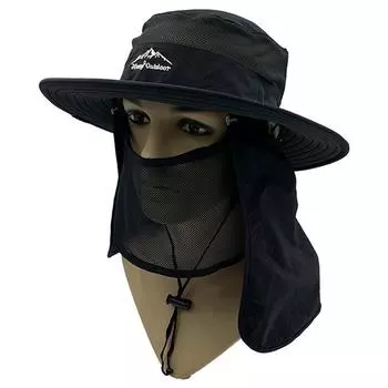 Hatty Outdoor Breathable Foldable Sun Protection Quick-Drying UV Protection round Edge Bucket Hat Full Protection Cloth Removable H021 Black