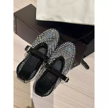 Haute couture version~ niche temperament hollow rhinestone ballet shoes new women s versatile one-word buckle shallow mouth single shoes 35