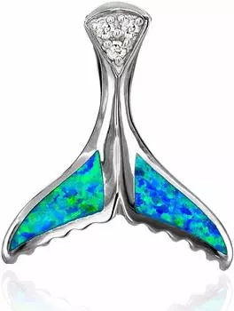 Hawaiian Jewelry Blue Opal Whale Tail Pendant Necklace for Men and Women 925 Silver [Leilani] (No Chain)