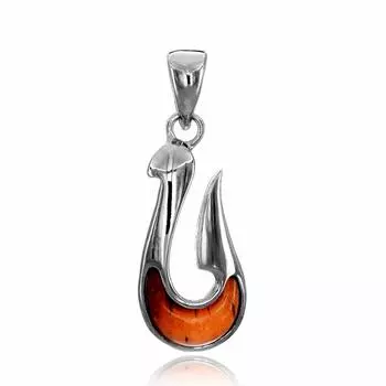 Hawaiian Jewelry Fishhook Koa Wood Pendant Necklace Silver 925 [Leilani] (No Chain)