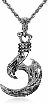 Hawaiian Jewelry Fishhook Pendant Necklace Silver 925 Rope Chain [Leilani] Men s (With 55cm)
