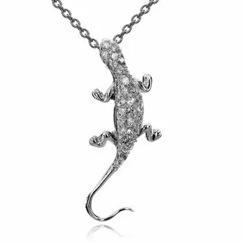 Hawaiian Jewelry Gecko Silver Necklace Pendant with Silver 925 CZ [Leilani] (with Chain)