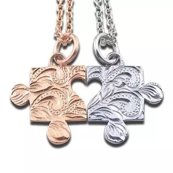 Hawaiian Jewelry Hawaiian Pair Necklace Stainless Steel Surgical Stainless Steel Puzzle Heart Rose Gold Stainless Silver 50cm with 2mm Width Azuki