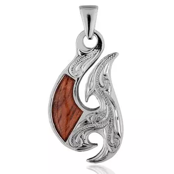 Hawaiian Jewelry Koa Wood Fish Hook Pendant Necklace Silver 925 [Leilani] Men s (No Chain)