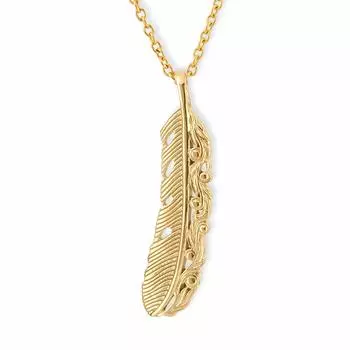 Hawaiian Jewelry Necklace Stainless Steel Surgical Stainless Steel Yellow Gold Feather Wings Watermark Scroll with Azuki Chain 45cm