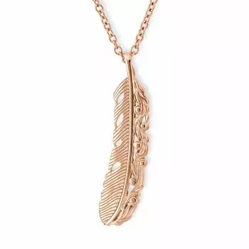Hawaiian Jewelry Necklace Stainless Steel Surgical Stainless Steel Rose Gold Feather Wings Watermark Scroll with Azuki Chain 45cm