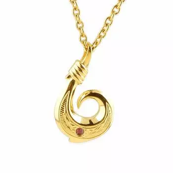 Hawaiian Jewelry Necklace Surgical Stainless Steel Heart Natural Ruby Fish Hook Yellow Gold Plumeria Scroll Azuki Chain Steel Width 45cm (Stainless