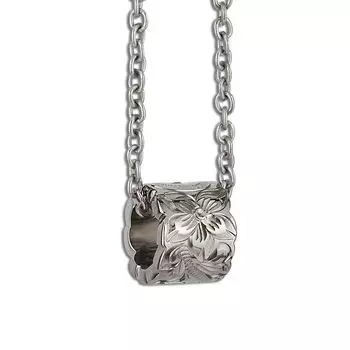 Hawaiian Jewelry Necklace Titanium Ring Cutout Plumeria Scroll with Titanium Chain 45cm [Alohalokahi]
