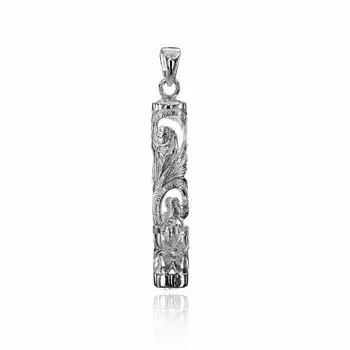 Hawaiian Jewelry Openwork Plumeria Scroll Long Tube Silver Necklace Pendant Silver 925 [Leilani] (No Chain)