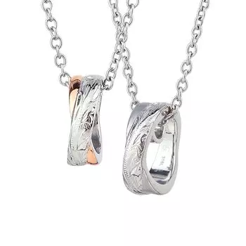 Hawaiian Jewelry Pair Necklace Stainless Steel Cross Scroll Ring Bicolor Pendant Silver Rose Gold Yellow Gold Accessories Rose Women s Men s [Silver &