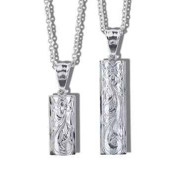 Hawaiian Jewelry Pair Necklace Stainless Steel Surgical Stainless Steel Accessory Double Plate Scroll Silver S Size M Azuki Chain 45cm 50cm