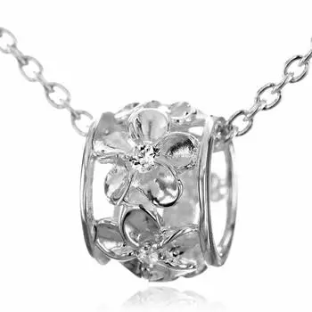 Hawaiian Jewelry Plumeria Barrel Pendant Necklace Silver 925 [Leilani] (with chain)