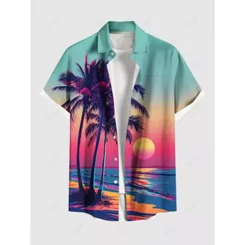 Гавайская мужская рубашка, летняя рубашка с воротником и 3D-печатной пуговицей на коротком рукаве, мужская футболка больших размеров в неформальном стиле S