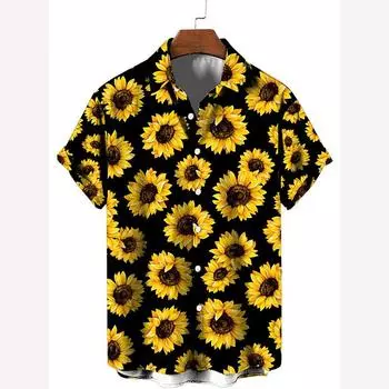 Hawaiian Men s Shirt for Men Short Sleeve Sunflower Flower 3D Print Tops Fashion Streetwear Summer New Casual Shirt Graphic Tees S