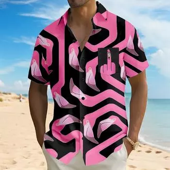 Hawaiian men s summer designer shirts Hawaiian shirts casual short sleeves lapel short sleeves 3d casual flamingo pattern tops S