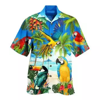 Hawaiian Palm Trees 3D Print Men Shirt Man/Women Casual Fashion Short Sleeves Shirts Lapel Button Tops Oversized Unisex Clothing S